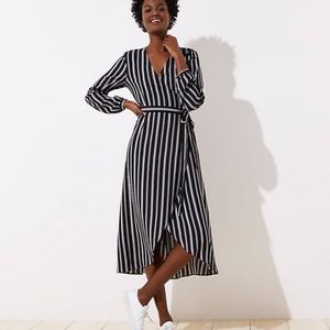 Striped Midi Wrap Dress from LOFT (XS)
